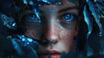 Poster - Close-up portrait of a person with striking blue eyes