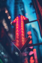 Aufkleber - Neon arrow sign in a city at night providing directions and guidance