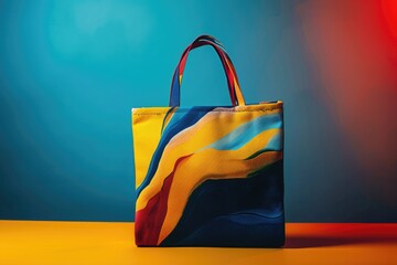 Poster - A colorful bag sits atop a surface, possibly for storage or display