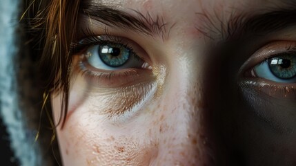 Poster - Close-up of a person's eyes with noticeable freckles