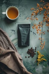 Poster - A bag of coffee sits next to a cup