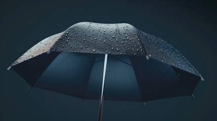 Poster - A close-up view of a black umbrella with water droplets glistening on its surface