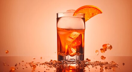 Canvas Print - A classic cocktail made with whiskey sugar and bitters served with orange pee 4k animation