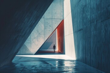 Poster - A person stands in front of a red door, providing a simple and straightforward scene