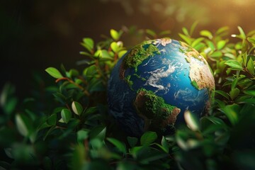 Aufkleber - A small globe sits amidst leaves in a bush, perfect for outdoor or nature-inspired designs