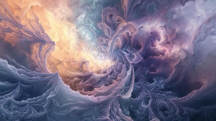 Wall Mural - ethereal fractal landscape with swirling textures and intricate patterns mesmerizing blend of pastel