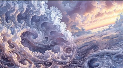 Wall Mural - ethereal fractal landscape with swirling textures and intricate patterns mesmerizing blend of pastel