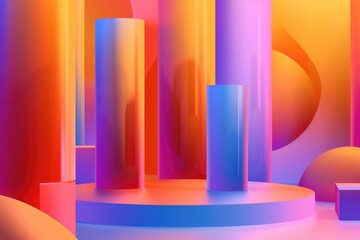 Poster - A group of vibrant cylinders set up on a stage, ideal for use in presentations, displays or performances