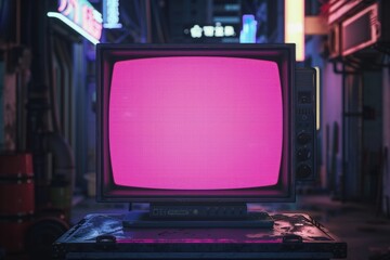 Aufkleber - A pink TV sits on a table, ready for use