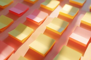 Poster - A collection of colorful sticky notes on a flat surface, often used for jotting down reminders or ideas