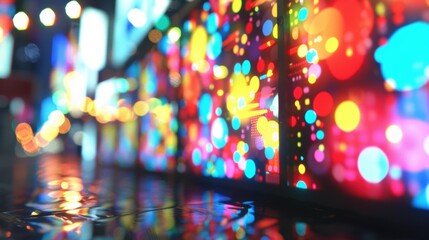 Poster - Colorful lights reflect on a wet surface. AI.