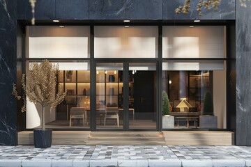 Poster - A simple building with a modern glass entrance