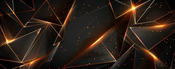 Poster - Modern illustration with abstract, geometric background. 3D, black and golden triangles. Elegant wallpaper design for template, cover or banner. Decorative, polygonal shapes.