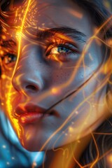 Poster - Close-up of a woman's face with glowing eyes, great for horror or supernatural themes