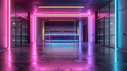 Poster - A neon lit room with a neon sign on the wall
