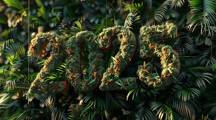 Poster - Lush Green Foliage Forms the Year 2025 in a Digital Art Creation