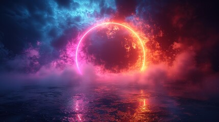 Poster - Neon Ring in a Dreamy Landscape