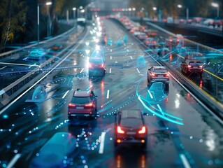 Poster - Digital twin tech in traffic management  vehicles on roads connected with holographic data points