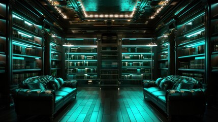 Poster - A library with two couches and a television