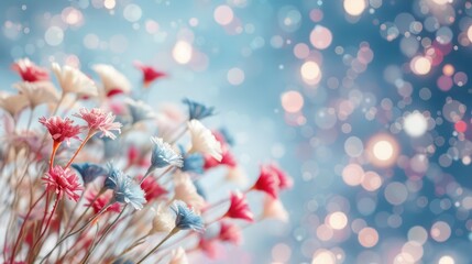 Leinwandbilder - A bouquet of flowers with a blue background