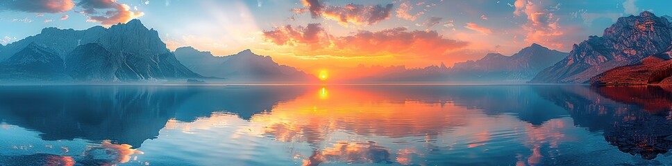 Canvas Print - Serene Sunset Reflection Over Mountain Lake