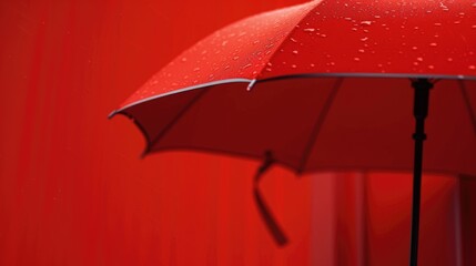 Poster - A close-up shot of a red umbrella with water droplets on it, great for weather-related or accessory-focused images