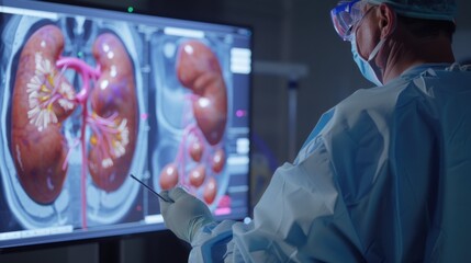 Aufkleber - A patient looks at a computer screen in a hospital setting