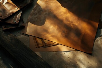 Poster - A close-up shot of a piece of leather lying on a table