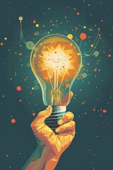 Canvas Print - A person holds a light bulb in their hand, ready to use