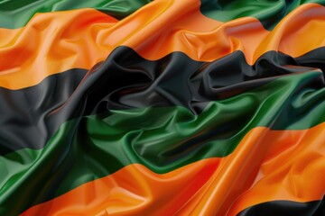Poster - A detailed view of a woven fabric with black, orange, and green colors