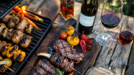 grilled meat with wine generative ai