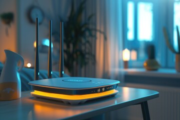 Poster - A wireless router sits on a table