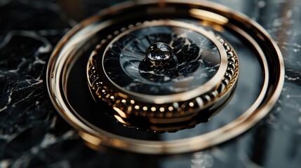 Poster - A detailed view of a watch placed on a white marble surface