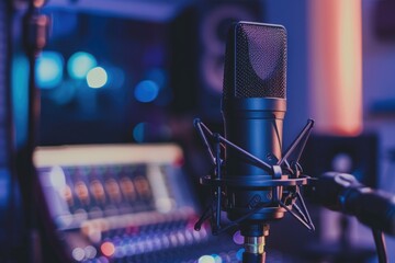Aufkleber - Microphone and laptop setup in a recording studio