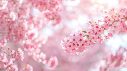 Poster - A pink tree with pink flowers. Concept of beauty and tranquility, as the pink flowers and tree create a serene and peaceful atmosphere