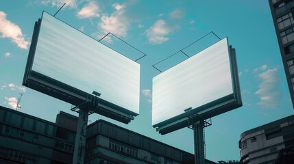 Poster - Two billboards sitting in the city center, one with a movie poster and another with an advertisement
