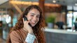 © ThisDesign - person receiving good news on the phone, with happy expression in the reception area. generative ai