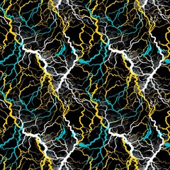 Poster - black background with hand drawn green, yellow, and white lightnings