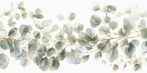 Wall Mural - A watercolor seamless border with green gold leaves and branches for cards, invitations, wallpapers, fashion, backgrounds, textures, DIY, handmade cards, wrappers and greeting cards.