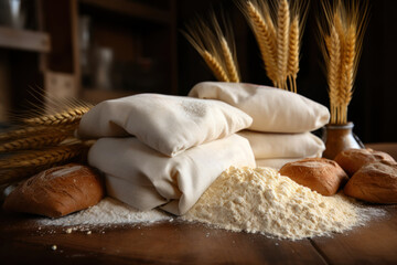 Poster - Flour sacks filled with whole grains, promoting nutritious eating habits. Generative Ai.