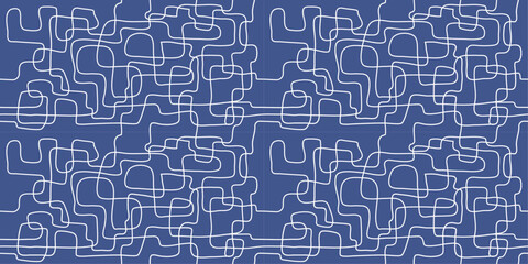 Poster - Doodle lines on a blue background. Seamless doodles that run throughout the entire canvas.