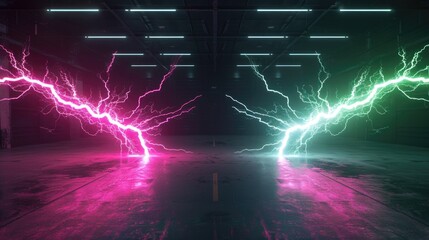 Poster - Two electrical sparks in a dimly lit space