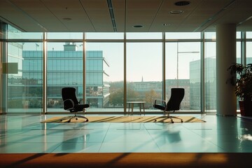 Poster - Two chairs and a table near a large window, perfect for reading or studying