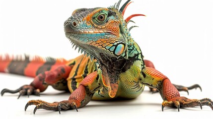 Poster - Colorful Iguana Lizard with Red, Green, and Blue Scales - Realistic Animal Photography