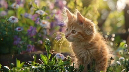 Poster - Cute Ginger Kitten in a Garden Photo