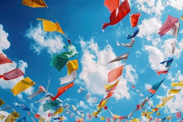 Aufkleber - Flags waving in the air, various national and international flags displayed
