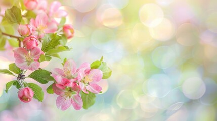 Wall Mural - Apple flower branch with blurry bokeh background Kong Bai Qu