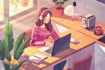 Aufkleber - A person sitting at a desk with a laptop computer, perfect for illustrations of remote work or study