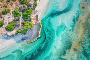 Wall Mural - Aerial view of clear turquoise river and coastal sandbar, Shark Bay, Western Australia, Australia - generative ai