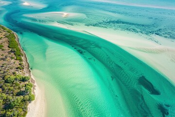 Wall Mural - Aerial view of clear turquoise river and coastal sandbar, Shark Bay, Western Australia, Australia - generative ai